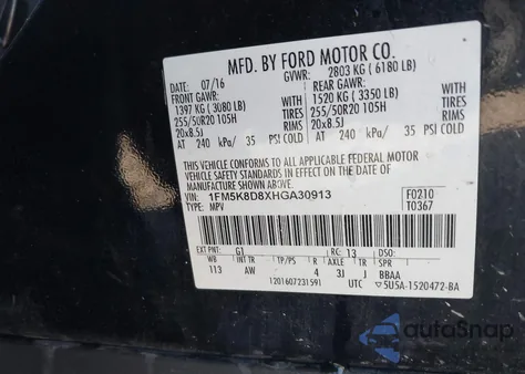 2017 Ford Explorer Xlt from USA, damaged, VIN 1FM5K8D8XHGA30913